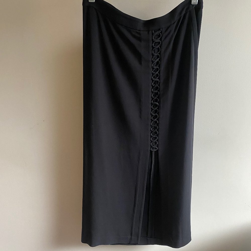 A.L.C. Black Midi Skirt with Lace-Up Detail